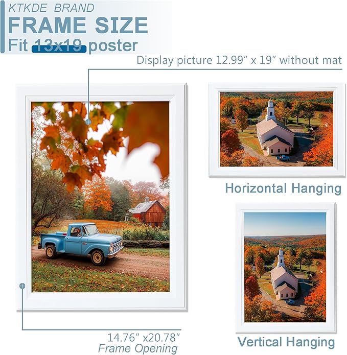 KTKDE 13x19 Picture Frame Set of 3, Wooden frames White, Vertical & Horizontal Wall Hanging for Wall Display,Studio Gallery Photo Frame for Photos, Posters & Art Prints