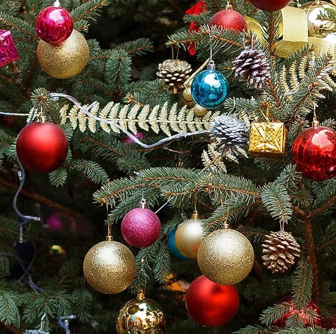 Emopeak 12Pcs Christmas Balls Ornaments for Xmas Christmas Tree - 4 Style Shatterproof Christmas Tree Decorations Hanging Ball for Holiday Wedding Party Decoration (Lake Blue, 3.2"/8CM)