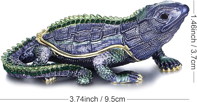 Hand Painted Lizard Trinket Box for Home Decor Accents, Enamel Hinged Jewelry Box for Bookshelf Office Table Desk Decoration, Classical Figurine Collectible Keepsake Animal Sculptures (Lizard)