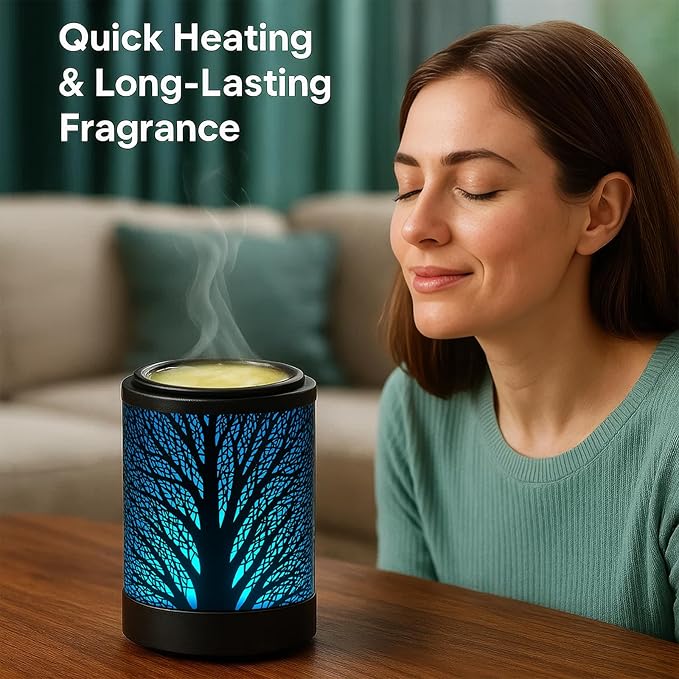 MeplLivs Wax Melt Warmer Electric Wax Warmer PTC Heating Plate with 7 Colors LED Changing Light Reusable Silicone Fragrance Warmer for Home Office Gifts & Decor