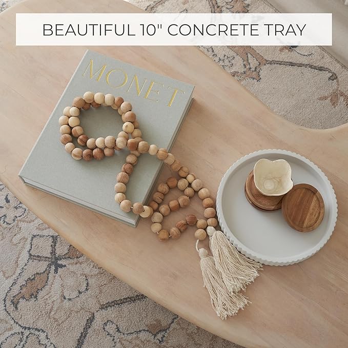 Decorative Concrete Tray & Book Decor Set - Scalloped Tray & Linen Box Enhance Your Coffee Table or Bookshelf Decor - Stylish Home Decoration for Your Living or Dining Room & as a Housewarming Gift