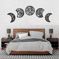 Jetec 5 Pcs Moon Phase Wall Art Decor Wall Pediments Hanging Wooden Phase Spiritual Bedroom Nordic Boho Lunar Aesthetic Art for Living Room Dorm Apartment Ornament(Dark Black,15.75 Inch,Botanical)