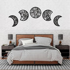 Jetec 5 Pcs Moon Phase Wall Art Decor Wall Pediments Hanging Wooden Phase Spiritual Bedroom Nordic Boho Lunar Aesthetic Art for Living Room Dorm Apartment Ornament(Dark Black,15.75 Inch,Botanical)