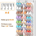 30 Pairs Over the Door Shoe Organizer, Breathable Mesh Pocket Hanging Shoe Storage for Closet, 10-Tier Door Shoes Rack, Handing Shoes Holder Fit All the Family's Sneakers, Boots, Heels, White