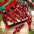 Mifoci 8 Pcs 6 Inch Mercury Glass Finial Christmas Ornaments Hanging Christmas Finials Glass Ornaments Assorted Mercury Decor for Vintage Holiday Xmas Tree Decoration(Red)