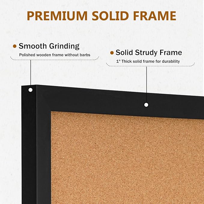 DOLLAR BOSS Cork Board for Wall 24" x 18" Bulletin Board for Wall with Black Wood Frame, Picture Display Pin Broad Vision Board for Office Home School Room Decorative Hanging 10 Pushpins