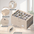 2 Pack Shoe Organizer for Closet Large Shoe Box Storage Containers with Clear Window Space Saving Shoe Bin with Foldable Bottom Support Adjustable Dividers Fits 36 Pairs (Beige, (24.4*16.5*13inch)x2)