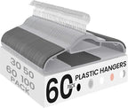 SONGMICS Pack of 60 Coat Hangers, Space-Saving Plastic Clothes Hangers, Non-Slip, 0.2 Inches Slim, 16.5 Inches Wide, 360° Swivel Silver Hook, Light and Dark Gray UCRP0020G01