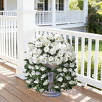 Artificial Fake Hanging Flowers Geraniums for Outdoors Spring Outside Decor, 2 PCS Faux Silk Flowers UV Resistant Outdoor Plants Realistic White Trailing Vines for Planters Porch Patio Garden Balcony