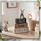 Moucuny 4 Pcs Donkey Bathroom Decor Set Farmhouse Bathroom Decor and Accessories Rustic Hello Sweet Cheeks Wooden Blocks Signs Funny Donkey Toilet Shelf Decoration for Home Office Half Bath