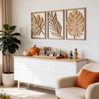 qmmp Modern Wooden Wall Sculptures - Set of 3 - Home Decor Accent - Large Wall Art for Living Room, Bedroom, Office - Easy Installation (Oak, XLarge - Tree Leaves)