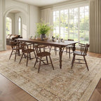 Washable 9x12 Area Rugs for Living Room, Boho Non-Slip Vintage Distress Lager Rugs for Bedroom Dining Room Nursery Office, 0.3" Neutral Oriental Throw Thin Carpet, Brown/White/Multi