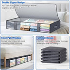 Under Bed Storage Containers, 4 Pack Blanket Storage Bags, Collapsible Storage Bags with Big Zippers, Clear Front, Shoe Storage and Organization for Clothes, Comforter, 90L, Grey