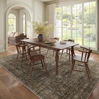 Washable 8x10 Area Rugs for Living Room, Boho Non-Slip Vintage Distress Large Rugs for Bedroom Dining Room Nursery Office, 0.3" Neutral Oriental Throw Thin Carpet, Rust/Multi