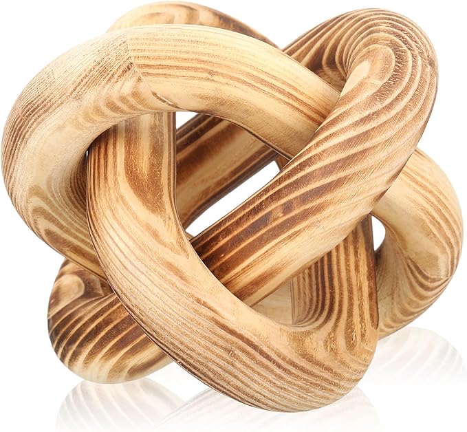 Yalikop 3 Link Wood Knot Decor Rustic Home Décor Accents Hand Carved Coffee Table Decoration, Boho Chain Link Decoration, Modern Shelf, Rustic Objects for Home Living Room Bedroom(Burnt)