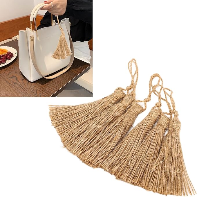 Rustic Style Natural Burlap Tassels for Crafts 6 Pieces Bracelet Necklace Home Decoration