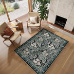 Washable Area Rugs 4x6 Black Green Vintage Floral Botanical Pattern,Perfect for Living Room, Bedroom, Kids Room, Nursery - Stain & Water Resistant Non-Slip, Pet & Child Friendly/Bedroom Decor