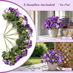 6 Pcs Artificial Flowers Fake Petunias for Outdoors, Faux Flowers for Outdoor Planter, UV Resistant Realistic Fake Plants for Outside No Fade for Garden Porch Patio Indoor Room Decor(Purple)