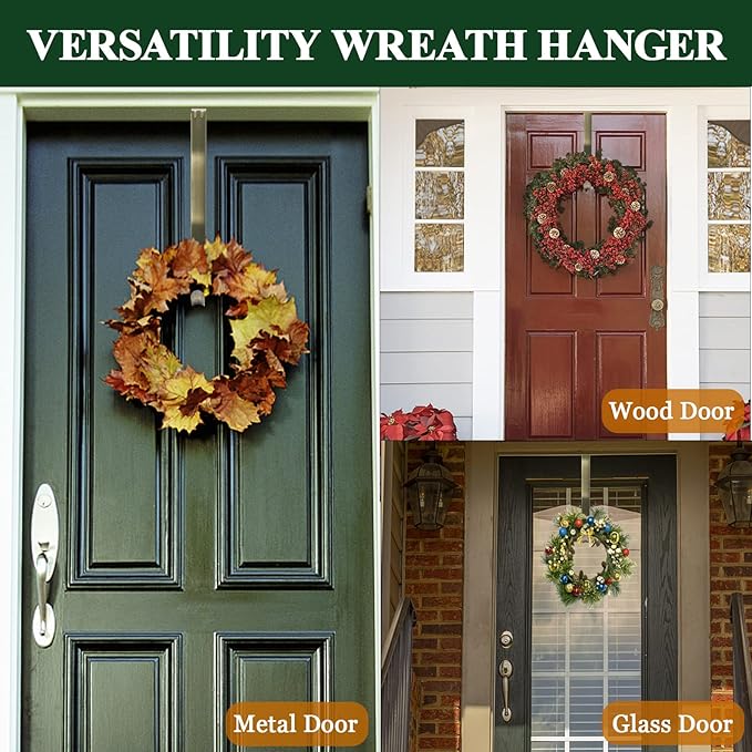 ZMCINER Wreath Hanger for Front Door, Adjustable 15-25 Inch Wreath Hanger, 20 lbs Larger Door Upgrade, Nickel
