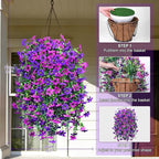 INQCMY Artificial Hanging Flowers Decoration, 4pcs Fake Floral Basket Plants for Outdoor Porch, Faux Shrubs Home Spring Decor UV Resistant Potted Violets for Outside Garden No Fade