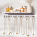Necklace Holder Wall Hanging Organizer: Wall Mounted Jewelry Shelf with 56 Hooks and Tray, Display Hanger for Kids, Girls and Women, White & Metal
