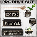 Moucuny 4 Pcs Farmhouse Table Decor Inspirational Wooden Signs Rustic Eucalyptus Leaves Wooden Block Sign Gift Thank and Trust God Farmhouse Table Centerpiece for Living Room Housewarming Gift