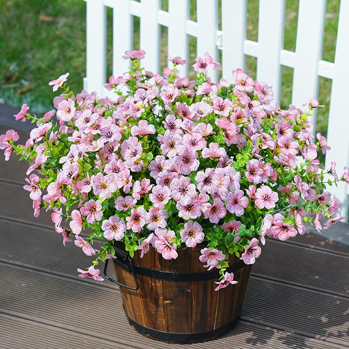 Artificial Flowers for Outdoors Daisy 12 Bundles for Home Decoration, Faux Flower Fake Plants Outside Decoration with Eucalyptus UV Resistant for Planter Porch Patio Yard Garden Pink
