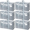 TICONN 6 Pack Extra Large Moving Bags Heavy Duty with Zippers & Carrying Handles, Durable Storage Bags Moving Boxes for Closet Organizers and Storage (6 Pack, Light Grey)