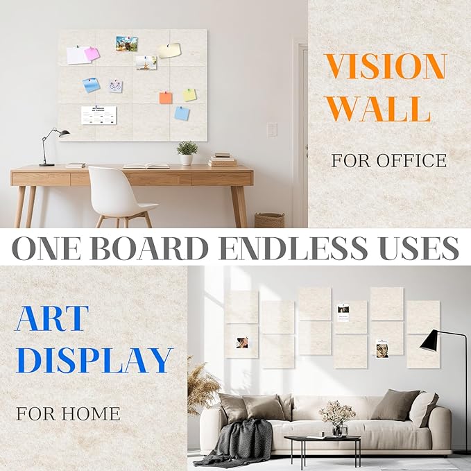 DOLLAR BOSS Large Cork Board for Wall 48" x 36" x 0.5" Bulletin Board 12 Packs Cork Board Tiles Self Adhesive Felt Wall Tiles with Pushpins, Corkboard for Office Pin Board Tack Board, Beige