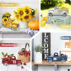 Farmhouse Lemon Decor 13.4 Inch Large Vintage Truck with 20 Magnets Interchangeable Seasonal Decor Rustic Metal Pickup Spring Summer Lemon Centerpieces for Tables Home Lemonade Party, Yellow