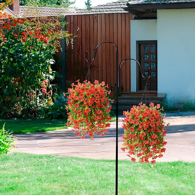 Artificial Fake Hanging Plants Flowers Baskets for Outdoor Outside Spring Decor,Faux Silk Daisy UV Resistant Look Real Summer Decorations for Home Porch Patio Yard Garden(Red