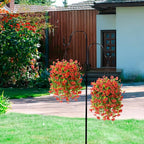 Artificial Fake Hanging Plants Flowers Baskets for Outdoor Outside Spring Decor,Faux Silk Daisy UV Resistant Look Real Summer Decorations for Home Porch Patio Yard Garden(Red