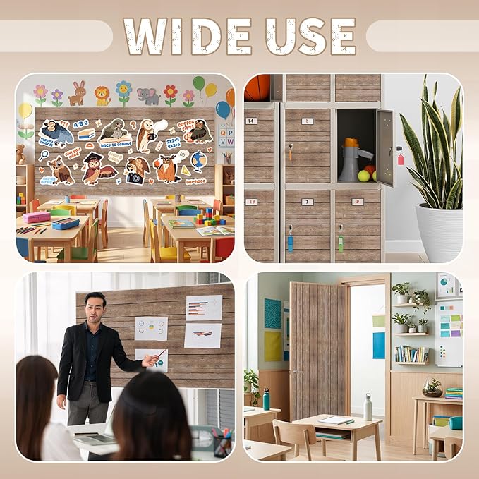 Hahafelt 1.3x39 ft Fabric Bulletin Board Roll Wood Grain Bulletin Board Brown Non-Woven Reusable Waterproof Erasable Wrinkle Resistant Fabric Roll for Background Decor DIY Craft