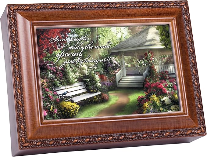 Cottage Garden Gazebo Some People Make World Special Woodgrain Rope Trim Jewelry Music Box Plays Wonderful World