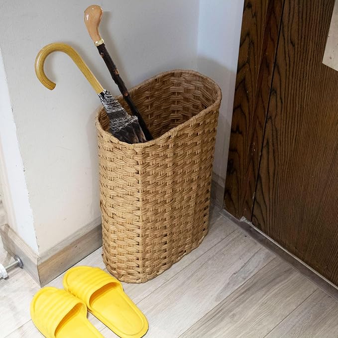 PEMAR Wicker Umbrella Holder, Hand Woven Umbrella Stand Basket Decorative Cane Holder Rack for Home, Entryway Multipurpose Narrow Tall Basket (Natural)