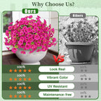 MARTINE MALL 12 Bundles Look Real Artificial Flowers for Outdoors, Realistic Fake Outdoor Flowers, UV Resistant Silk Petunia Flowers for Outside Faux Flowers Plants for Outdoor Porch, Fuchsia