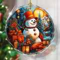 Stained Glass Snowman Ornament - Christmas Tree Decoration, Gift for Holidays