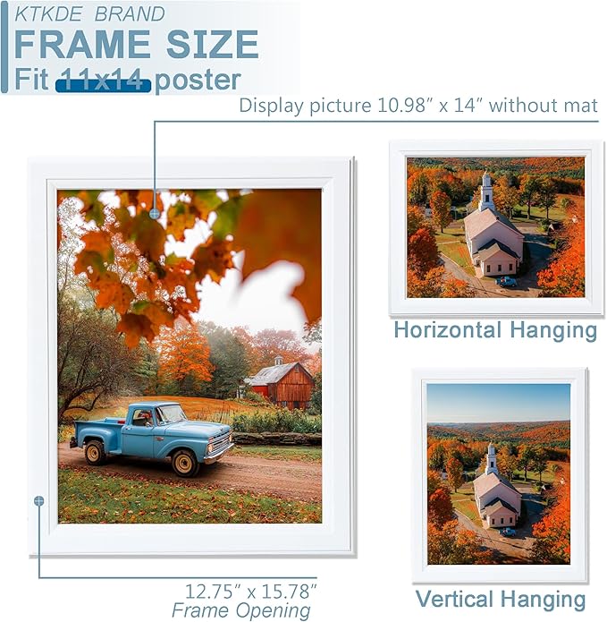 KTKDE 11x14 Picture Frame Set of 5, Wooden frames White, Vertical & Horizontal Wall Hanging for Wall Display,Studio Gallery Photo Frame for Photos, Posters & Art Prints