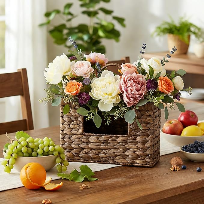 PINXIURY Magazine Holder Wall Basket Water Hyacinth Woven Mail Organizer, Wicker Wall Hanging Baskets for Magazines, Letters & Storage Decorative Mail Holder, Magazine Rack, Hanging Basket, Coffee