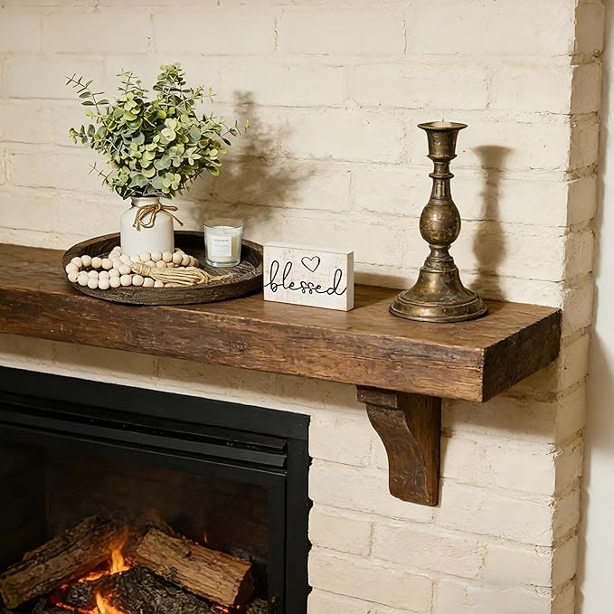 Rustic Modern Farmhouse Decor Set of 6 for Your Living Room, Kitchen Counter, Home or Table Centerpieces Room Decor, Wood Round Decorative Tray Gifts for Women Men