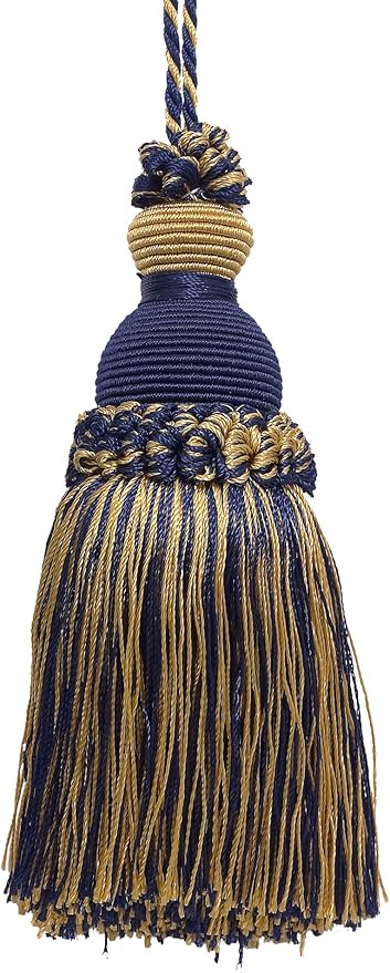 DÉCOPRO Beautiful Hand-Crafted 5" (12.5cm) Key Tassel, 3 1/2" (8.5cm) Loop # IKTJ, Nautical #1152 (Light Gold, Yellow Gold, Navy Blue) Sold Individually