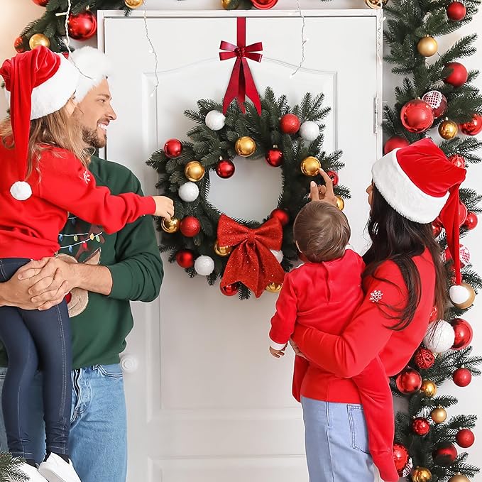 Bow Shape Metal Door Wreath Hanger, Christmas Wreath Hooks for Front Door, Decorative Wreath Hangers for Front Door - Over The Door No Drill Hold for Holiday Garland & Decor