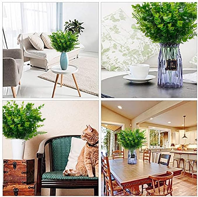 TURNMEON 20 Bundles Artificial Greenery Plants Outdoor Spring Decor, UV Resistant Fake Plants Boxwood Shrubs Grass, Faux Eucalyptus Flowers for Farmhouse Gardens Home Patio Indoor Outdoor Decor(Green)