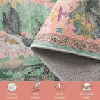 Lahome Botanical Birds Pink Rugs for Bedroom Girls, 5x7 Washable Living Room Dining Room Rugs for Under Table, Vintage Indoor Carpet Throw Nursery Carpet for Kids Classroom (5x7ft,Pink)