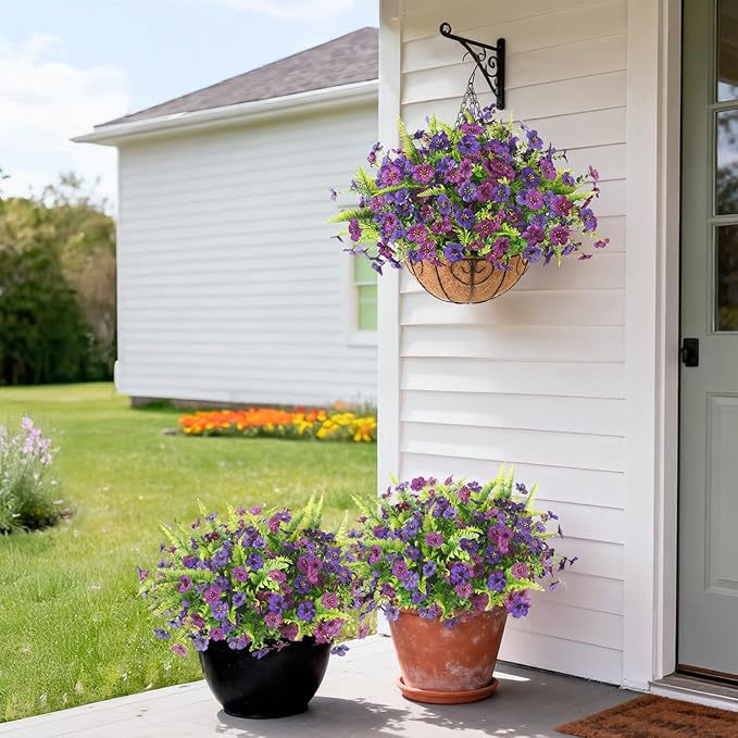 Artificial Flowers for Outdoors, 12 Bundles Multicolor Silk Fake Flower with Ferns for Spring Summer Decoration, UV Resistant Artificial Outdoor Faux Plants for Home Planter Porch Patio Yard Decor
