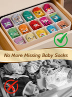Sock and Underwear Organizer for Drawer with Lid, 15 Grid Plastic Storage Box for Closet and Dresser, Drawer Organizer for Baby Clothes and Nursery, Tie and Necktie Holder, Small Parts Storage Box