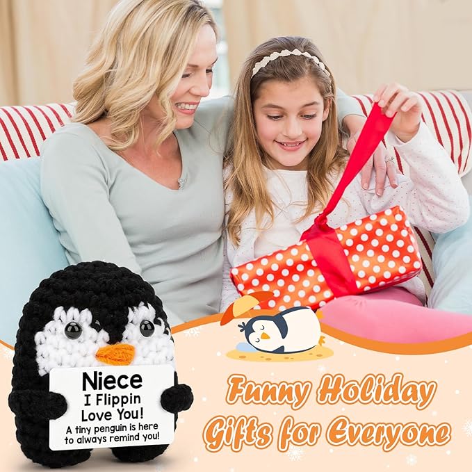 Belatelove Niece Gifts from Auntie Aunt Uncle, Handmade Crochet Mini Penguin Mothers Day Cute Birthday Gifts for Niece, Funny I Love You Gift for Girls, Small Cool Easter Decor