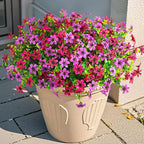 Artificial Fake Outdoor Plants Flowers for Spring Decoration, 12 Bundles UV Resistant Faux Daisy Silk Flower with Eucalyptus Stem for Outside Planters Porch Patio Yard Garden (Light Purple Fuchsia)