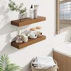Fun Memories Floating Shelves Bathroom for Wall Mounted Shelves, 20 Inch Wood Shelf Set of 2, Home Storage & Display Decor, Walnut