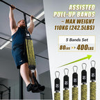 Pull Up Assistance Bands with Foot Support Pedal - Upgraded Heavy Duty Resistance Bands Adjustable Weight/Height with 80Lbs Bands&Measured Strap for Strength Training Home Gym